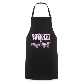 Selbstironie: WOKE & linksversifft - Kochschürze - Schwarz - Vorne - AI Model Male 185 dark (185cm)