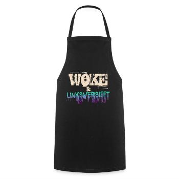 Selbstironie: WOKE & linksversifft - Kochschürze - Schwarz - Vorne - AI Model Male 185 dark (185cm)
