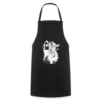 Black and White Hippie Portrait Woman with Flowers - Cooking Apron - black - Front - AI Model Male 185 dark (185cm)