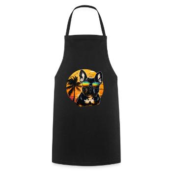 Cute Bulldog - Dog with sunglasses on the beach - Cooking Apron - black - Front - AI Model Male 185 dark (185cm)