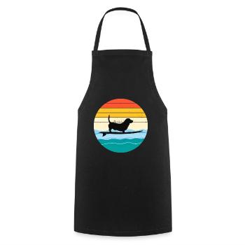Basset Hound Owner Dog Surfing Surfboard Retro - Cooking Apron - black - Front - AI Model Male 185 dark (185cm)