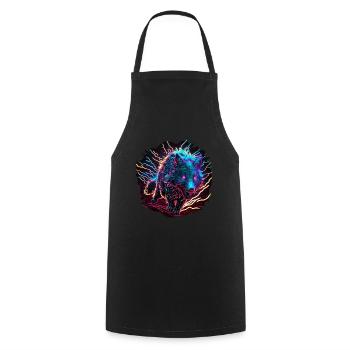 Wolf Neon Illustration Synthwave Art - Kochschürze - Schwarz - Vorne - AI Model Male 185 dark (185cm)