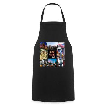 New York City USA America City Skyline Collage - Cooking Apron - black - Front - AI Model Male 185 dark (185cm)