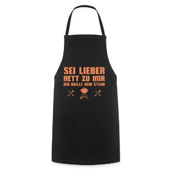 Sei lieber nett ich grille dein Steak - Kochschürze - Schwarz - Vorne - AI Model Male 185 dark (185cm)