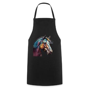 Idée passion chevaux cavalière aquarelle splash - Tablier de cuisine - noir - Devant - AI Model Male 185 dark (185cm)