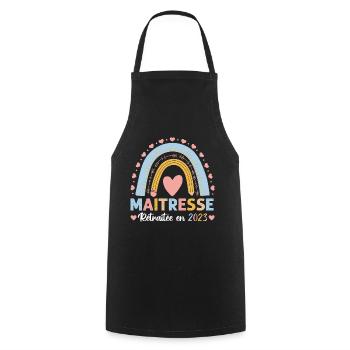 Maitresse retraitée 2023 cadeau maîtresse d' école - Tablier de cuisine - noir - Devant - AI Model Male 185 dark (185cm)
