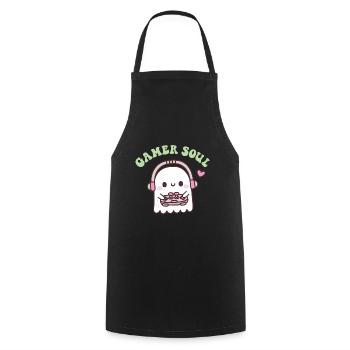 Cute Ghost Playing Video Games Gamer Soul Funny Pu - Cooking Apron - black - Front - AI Model Male 185 dark (185cm)