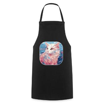 Buntes Aquarellglas der amerikanischen Curl-Katzenrasse - Kochschürze - Schwarz - Vorne - AI Model Male 185 dark (185cm)