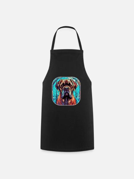 Bunte englische Mastiff Hunderasse Aquarell Glas - Kochschürze - Schwarz