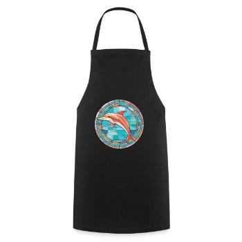 Dolphin Colorful Watercolor Animal Illustration - Cooking Apron - black - Front - AI Model Male 185 dark (185cm)