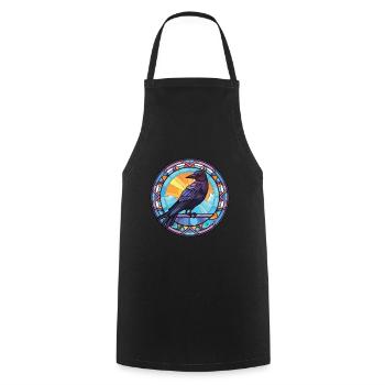 Crow Colorful Watercolor Animal Pet Illustration - Cooking Apron - black - Front - AI Model Male 185 dark (185cm)
