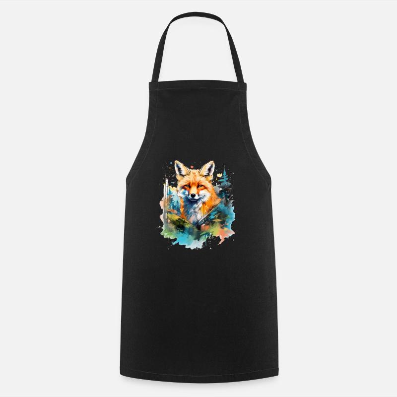 Watercolor Fox, Fox, Hipster - Cooking Apron - black