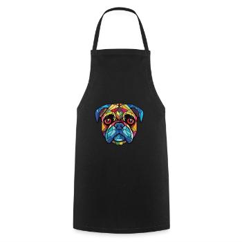 Mops Buntes Aquarell Tier Haustier Illustration - Kochschürze - Schwarz - Vorne - AI Model Male 185 dark (185cm)