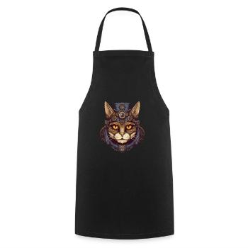 Steampunk Cat Cat Head - Cooking Apron - black - Front - AI Model Male 185 dark (185cm)