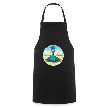 Pfauenkarikatur Yoga Strand Sommer Illustration - Kochschürze - Schwarz - Vorne - AI Model Male 185 dark (185cm)