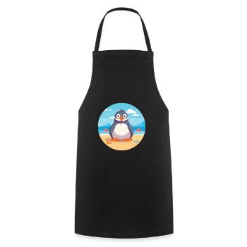 Penguin Cartoon Yoga Beach Summer Illustration - Cooking Apron - black - Front - AI Model Male 185 dark (185cm)