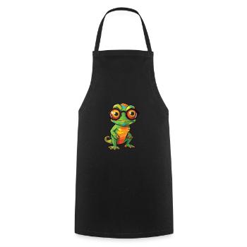 Chameleon With Glasses Cartoon Kawaii Illustration - Cooking Apron - black - Front - AI Model Male 185 dark (185cm)