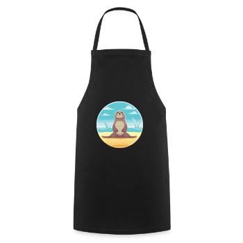 Seal Cartoon Yoga Beach Illustration d’été - Tablier de cuisine - noir - Devant - AI Model Male 185 dark (185cm)