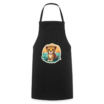 Jaguar Lustige Karikatur Kawaii Strand Illustration - Kochschürze - Schwarz - Vorne - AI Model Male 185 dark (185cm)