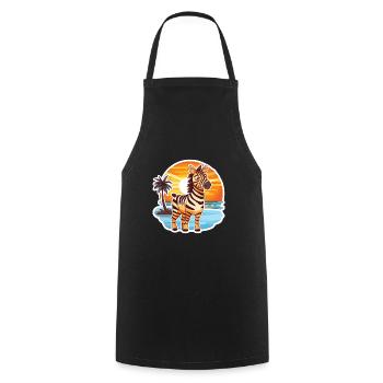 Zebra Funny Cartoon Kawaii Beach Illustration - Cooking Apron - black - Front - AI Model Male 185 dark (185cm)