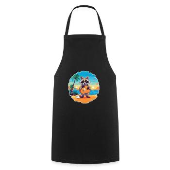 Raccoon Funny Cartoon Kawaii Beach Illustration - Cooking Apron - black - Front - AI Model Male 185 dark (185cm)