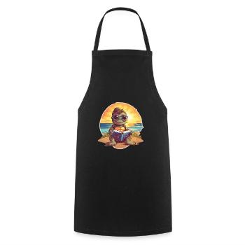 Turtle Cute Funny Cartoon Kawaii Book Beach - Cooking Apron - black - Front - AI Model Male 185 dark (185cm)