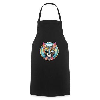 Arabian Egyptian Mau Cat Colorful Watercolor Pet - Cooking Apron - black - Front - AI Model Male 185 dark (185cm)