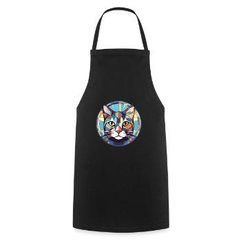 European Shorthair Cat Colorful Watercolor Cartoon - Cooking Apron - black - Front - AI Model Male 185 dark (185cm)
