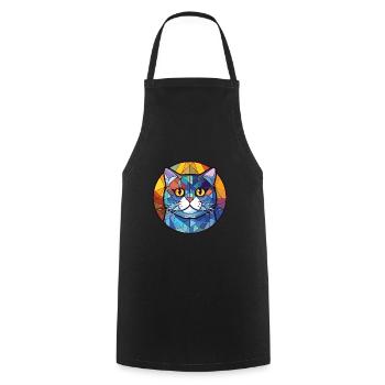 Britisch Kurzhaar Katze Bunte Aquarell-Karikatur - Kochschürze - Schwarz - Vorne - AI Model Male 185 dark (185cm)