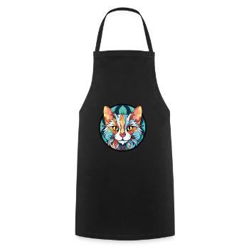 Turkish Angora Cat Colorful Watercolor Pet Cartoon - Cooking Apron - black - Front - AI Model Male 185 dark (185cm)
