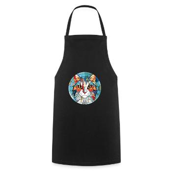 Turkish Angora Cat Colorful Watercolor Pet Cartoon - Cooking Apron - black - Front - AI Model Male 185 dark (185cm)