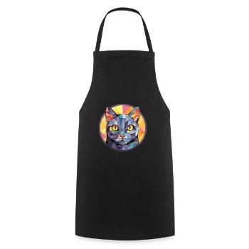 Chartreux Cat Colorful Watercolor Pet Illustration - Cooking Apron - black - Front - AI Model Male 185 dark (185cm)