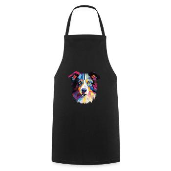 Border Collie Hunderasse Aquarell Illustration - Kochschürze - Schwarz - Vorne - AI Model Male 185 dark (185cm)