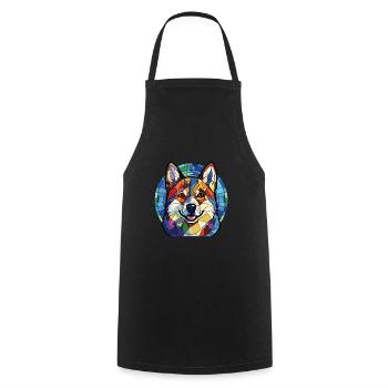 Akita Dog Breed Colorful Watercolor Illustration - Cooking Apron - black - Front - AI Model Male 185 dark (185cm)