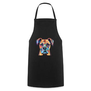 Boxer-Hundsrasse bunte Aquarell-Illustration - Kochschürze - Schwarz - Vorne - AI Model Male 185 dark (185cm)
