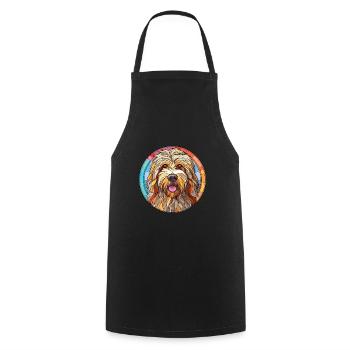 Bergamasco Schäferhund Hunderasse buntes Aquarell - Kochschürze - Schwarz - Vorne - AI Model Male 185 dark (185cm)