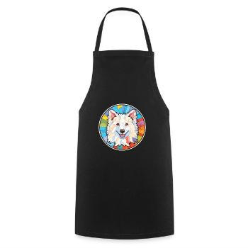 American Eskimo Dog Breed Watercolor Illustration - Cooking Apron - black - Front - AI Model Male 185 dark (185cm)