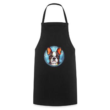 Boston Terrier Dog Breed Watercolor Illustration - Cooking Apron - black - Front - AI Model Male 185 dark (185cm)