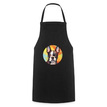 Boston Terrier Dog Breed Watercolor Illustration - Cooking Apron - black - Front - AI Model Male 185 dark (185cm)