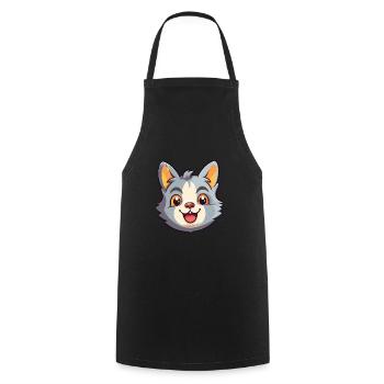 Hauskatze Cartoon Aquarell Illustration - Kochschürze - Schwarz - Vorne - AI Model Male 185 dark (185cm)