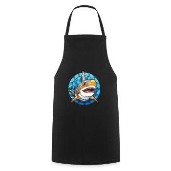 Shark Colorful Watercolor Animal Pet Illustration - Cooking Apron - black - Front - AI Model Male 185 dark (185cm)