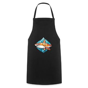Shark Colorful Watercolor Animal Pet Illustration - Cooking Apron - black - Front - AI Model Male 185 dark (185cm)