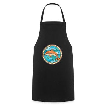 Dolphin Colorful Watercolor Animal Illustration - Cooking Apron - black - Front - AI Model Male 185 dark (185cm)