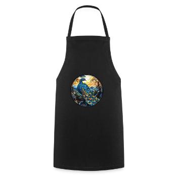 Pfau Buntes Aquarell Tier Illustration - Kochschürze - Schwarz - Vorne - AI Model Male 185 dark (185cm)