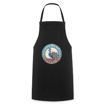 Pfau Buntes Aquarell Tier Illustration - Kochschürze - Schwarz - Vorne - AI Model Male 185 dark (185cm)