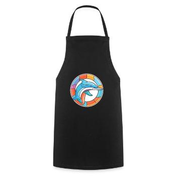 Dolphin Colorful Watercolor Animal Illustration - Cooking Apron - black - Front - AI Model Male 185 dark (185cm)
