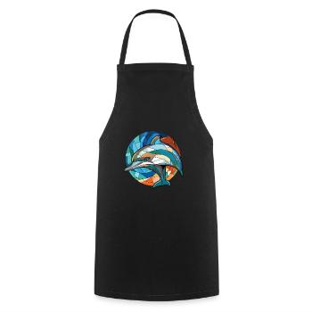 Dolphin Colorful Watercolor Animal Illustration - Cooking Apron - black - Front - AI Model Male 185 dark (185cm)