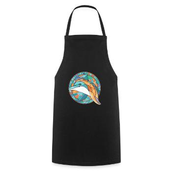 Dolphin Colorful Watercolor Animal Illustration - Cooking Apron - black - Front - AI Model Male 185 dark (185cm)