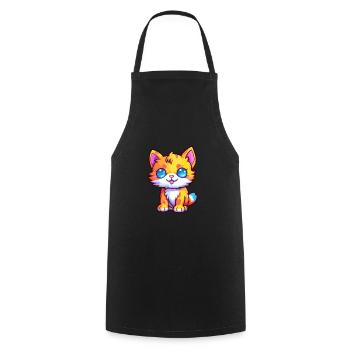 Munchkin Katze Rasse Aquarell Karikatur Kawaii Haustier - Kochschürze - Schwarz - Vorne - AI Model Male 185 dark (185cm)