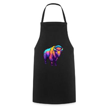 Bison Colorful Watercolor Cartoon Kawaii Animal - Cooking Apron - black - Front - AI Model Male 185 dark (185cm)